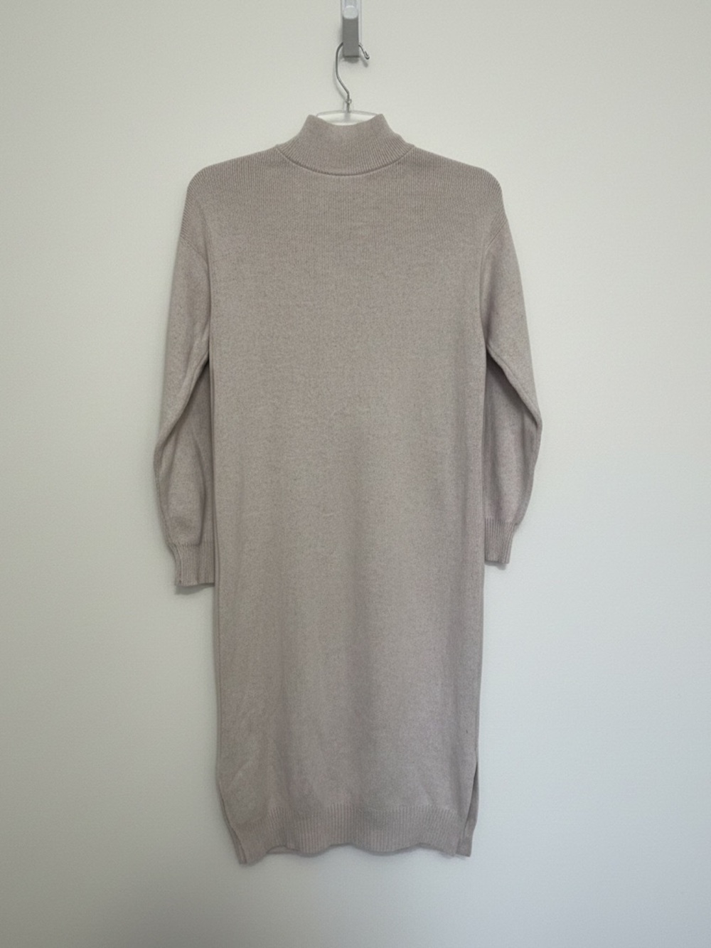 Bella Ella Zara Oatmeal Beige Mock Neck Knit Sweater Dress S
